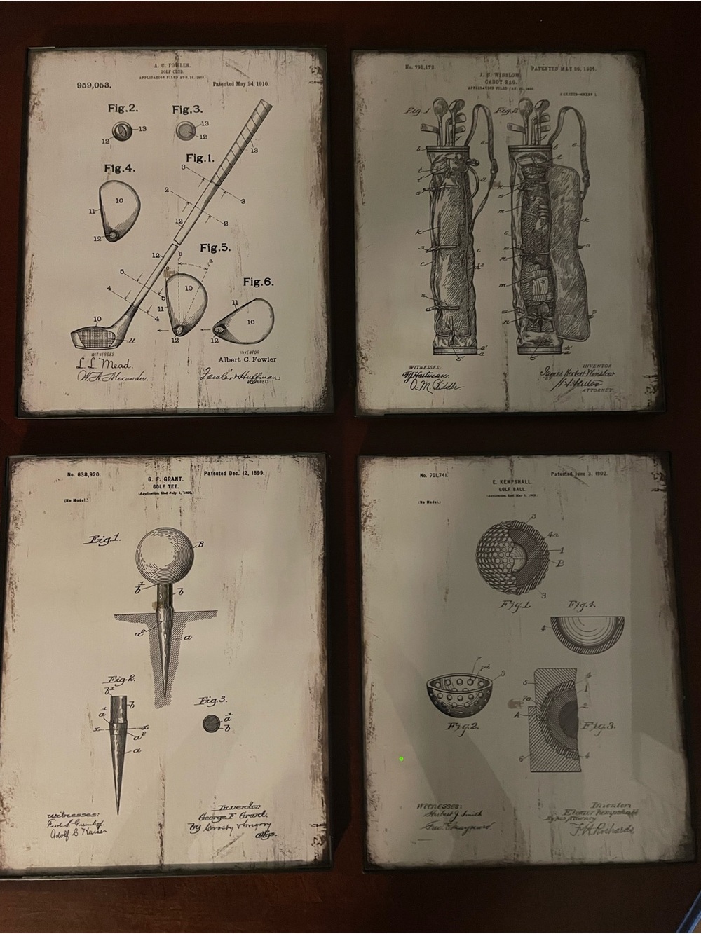 Set of 4 Vintage Golf Patent Art Prints Set - Cream and Black
